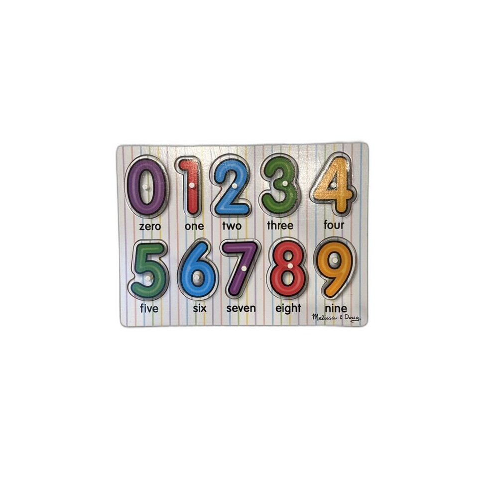Melissa and Doug Wooden Puzzle NUMBERS learn to count 0-9 count items play fun!